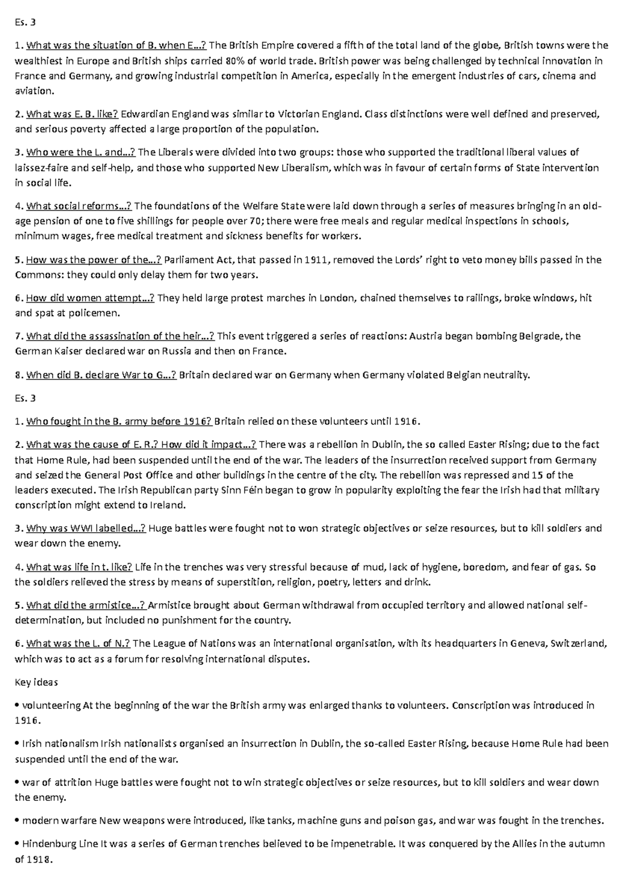 Inglese Es. 3 What was the situation of B. when E...? The British Empire covered a fifth of