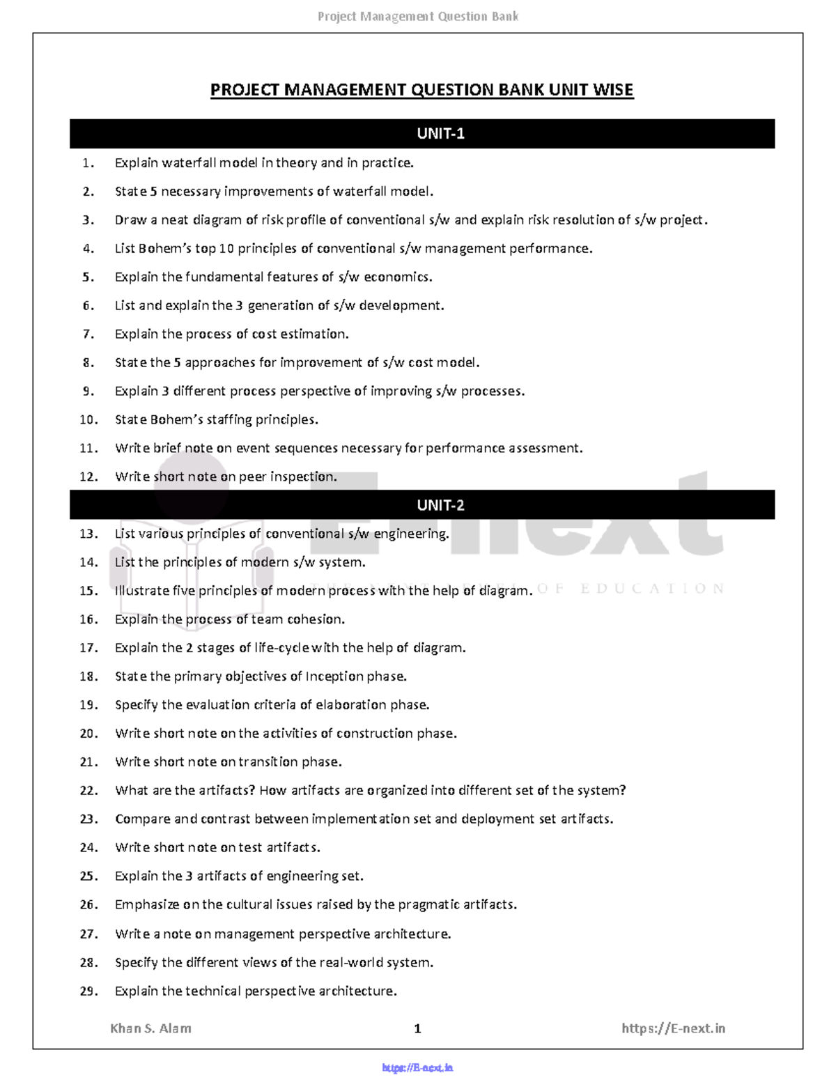 PM QB (E-next.in) - Copy - Project Management Question Bank Khan S ...