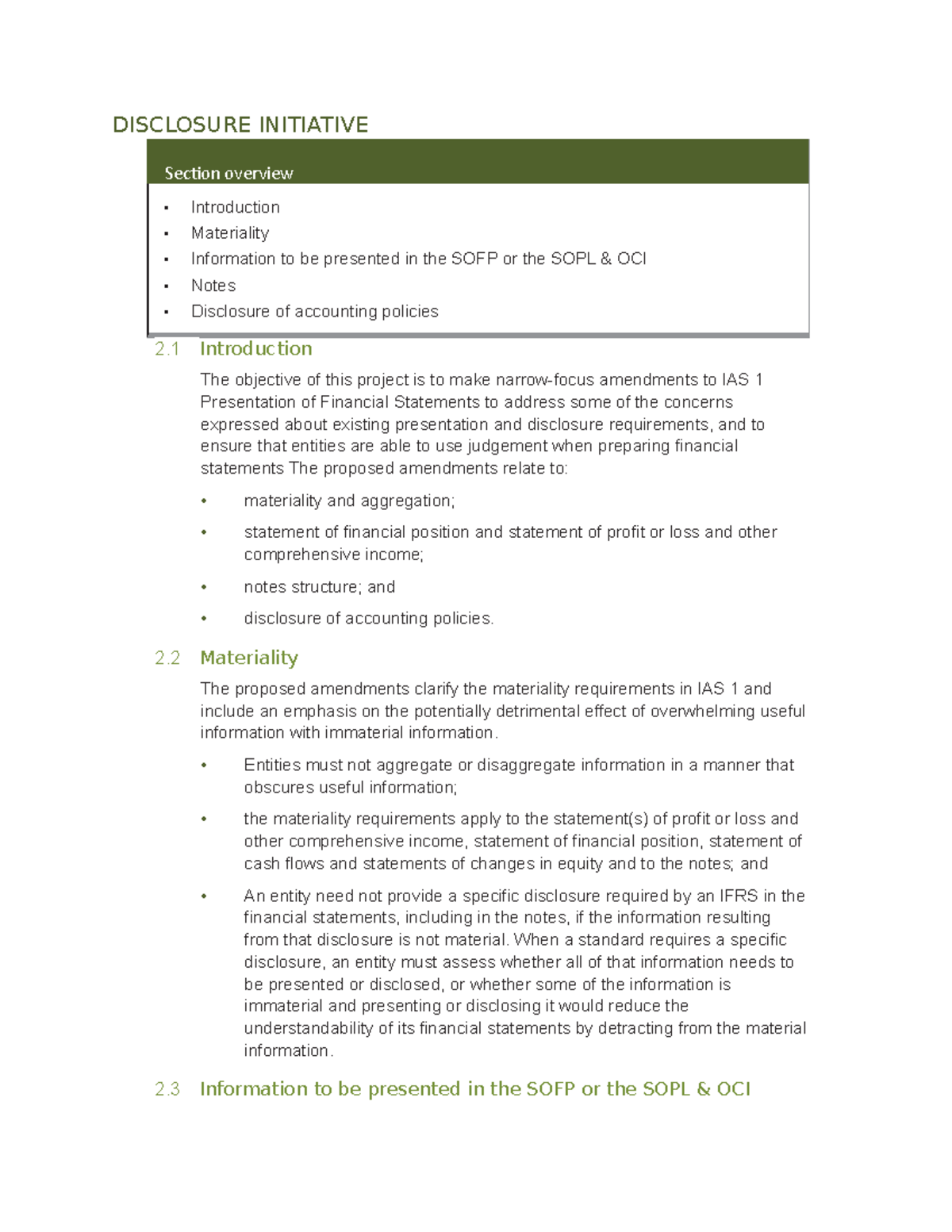 Disclosure Initiative - DISCLOSURE INITIATIVE Section overview ...