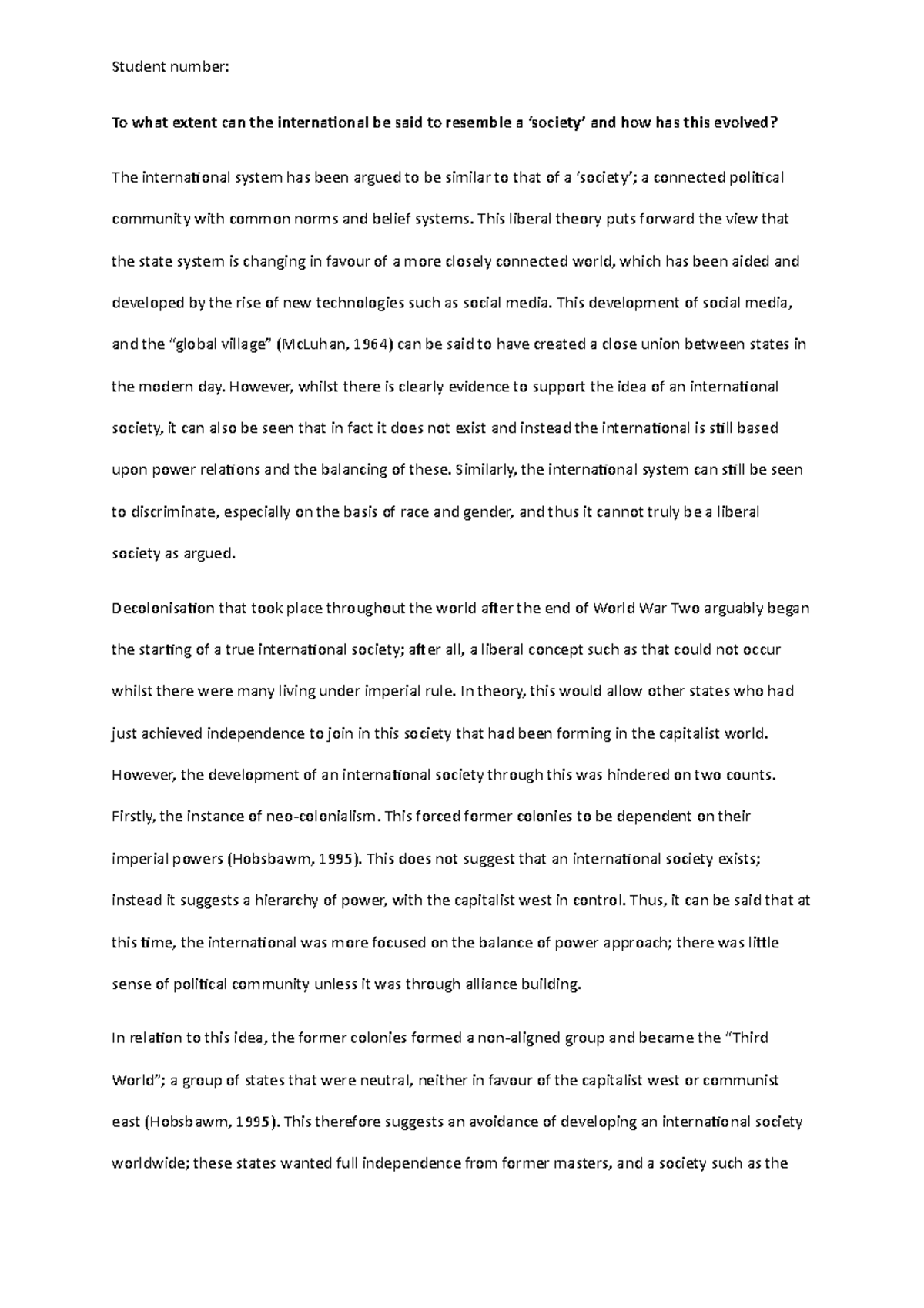 International society essay - To what extent can the international be ...