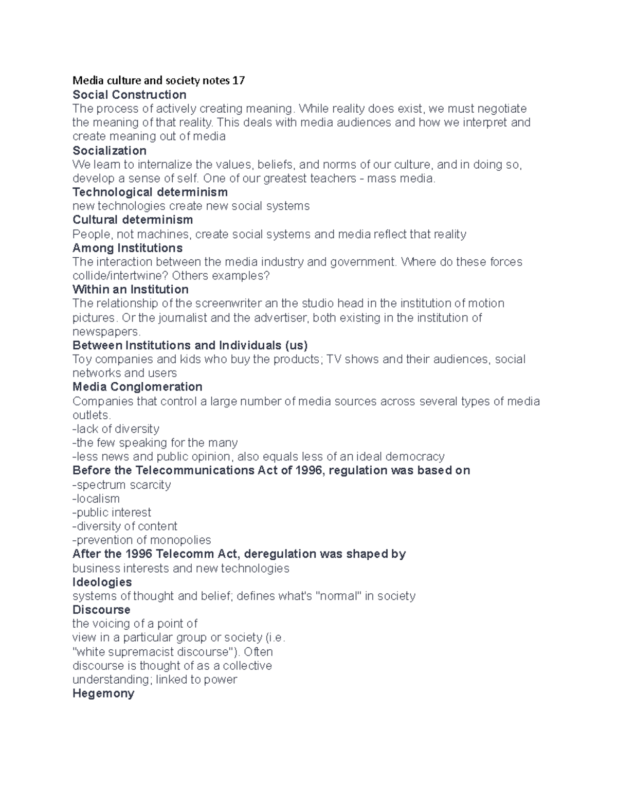 Media culture and society notes 17 - While reality does exist, we must ...