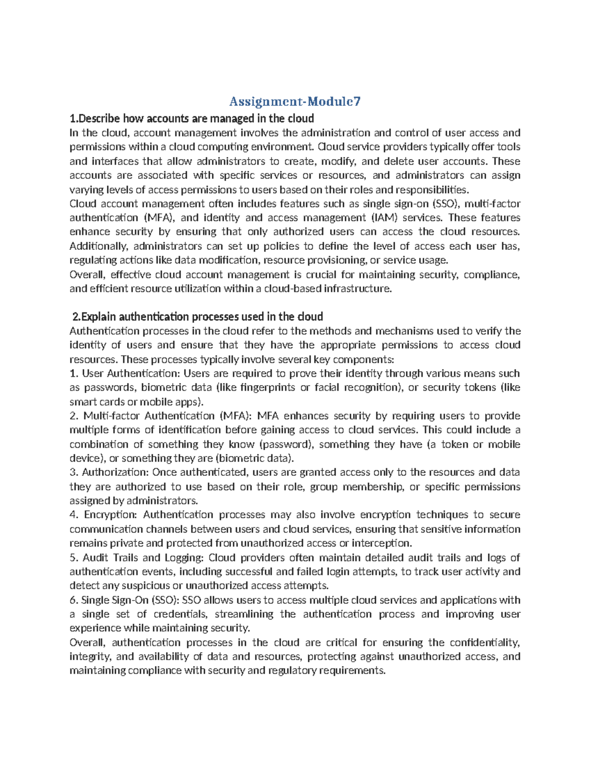 Assignment module 7 describe how accounts are managed in the cloud 2