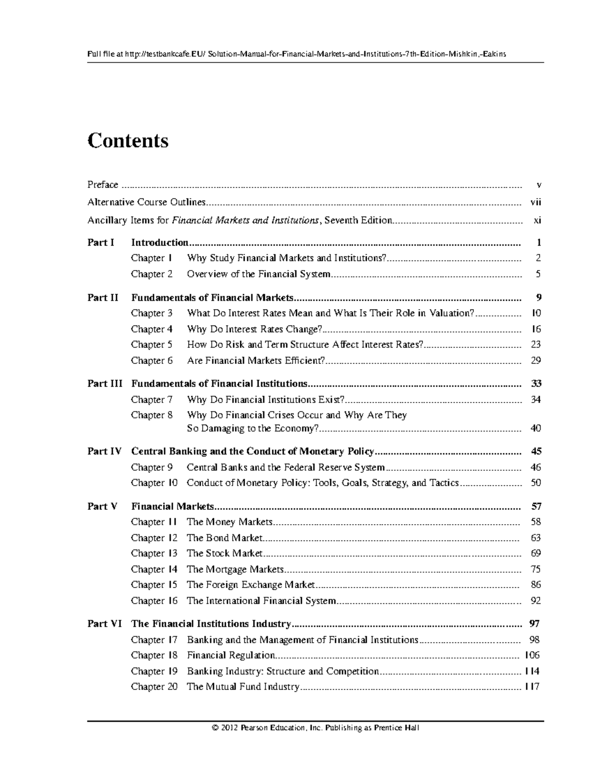 Solution Manual for Financial Markets and institutions course outline ...