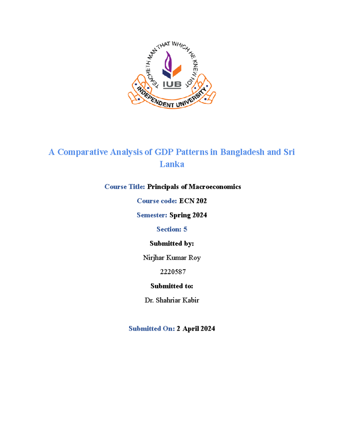 Ecn 202 Assignment - A Comparative Analysis of GDP Patterns in ...