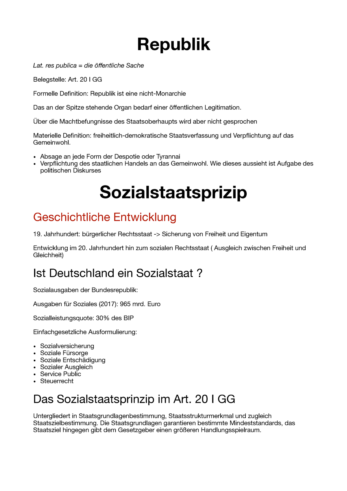 Republik Sozialstaatsprinzip Republik Lat Res Publica Die Entliche Sache Studocu