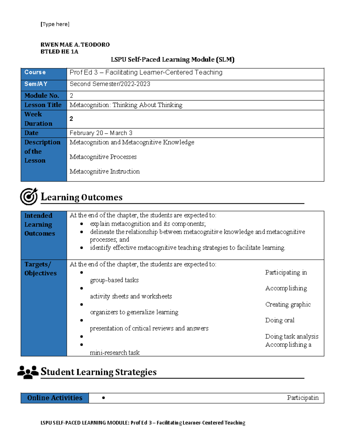 Module BSED Btled Profed 3-Module. - RWEN MAE A. TEODORO BTLED HE 1A ...