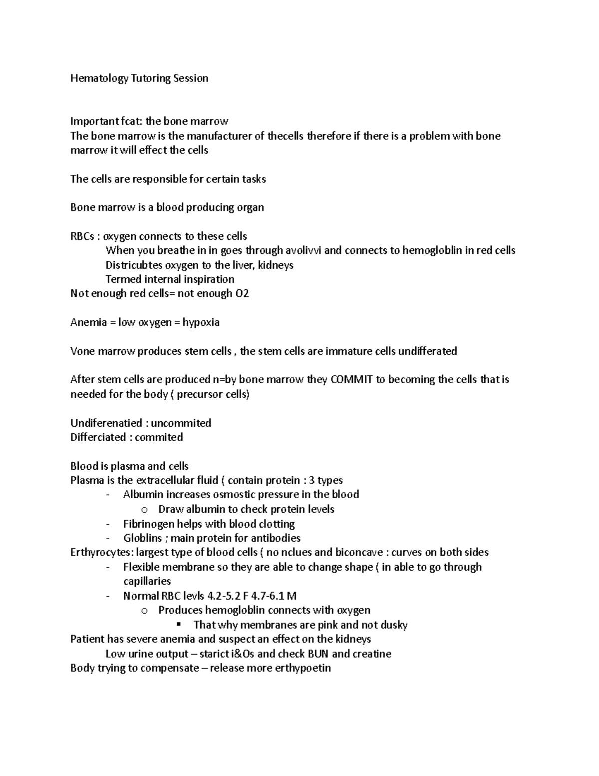 Hematology Tutoring Session - Hematology Tutoring Session Important ...