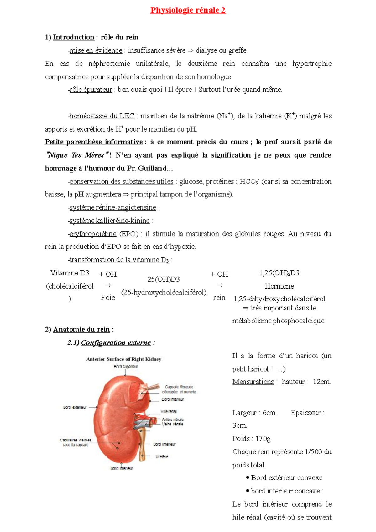 Physiologie renale 2 - Physiologie rénale 2 Introduction : rôle du rein ...