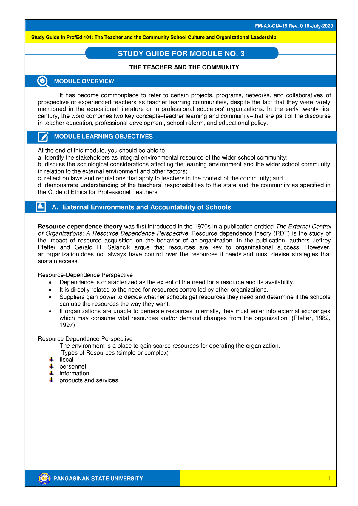 Module 3 - The Teacher and the Community - PANGASINAN STATE UNIVERSITY ...