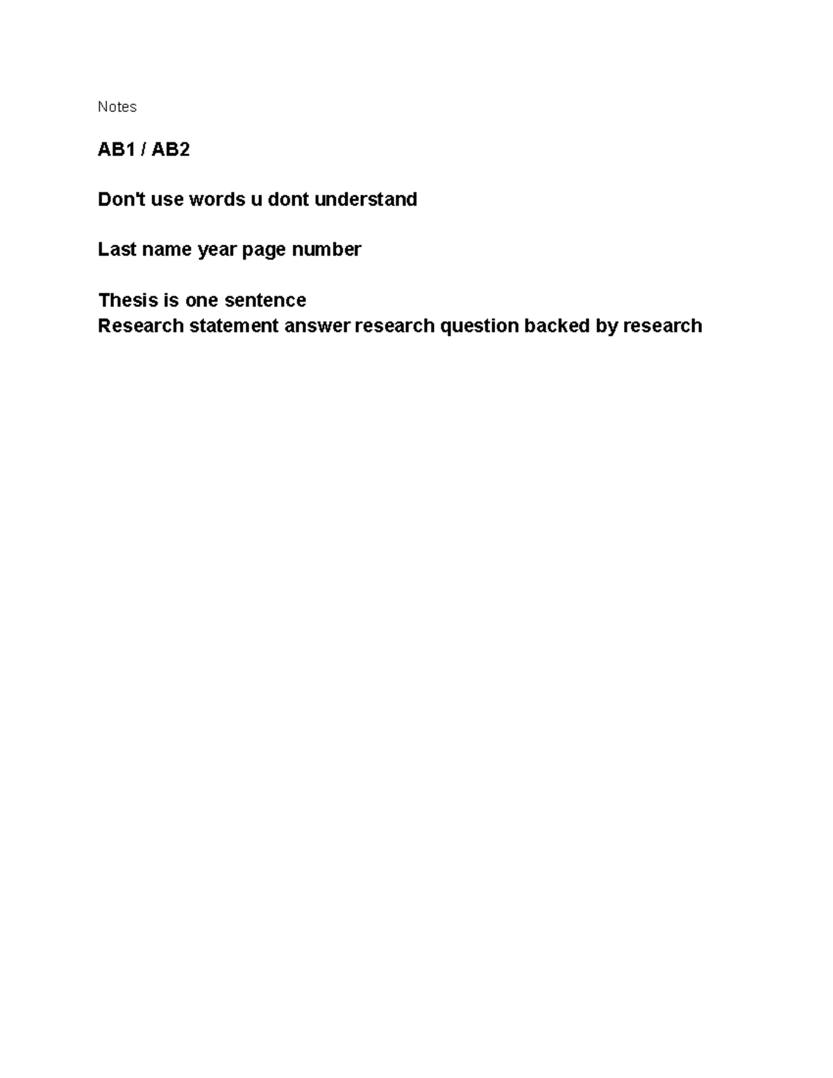 Ab2 - practice - BU 111 - Notes AB1 / AB Don't use words u dont ...