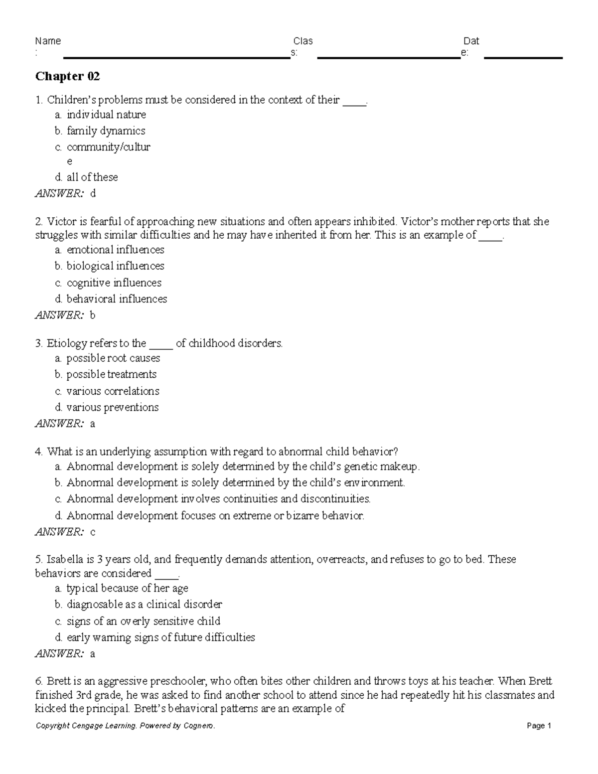 Chapter 02 - sample questions - : s: e: Chapter 02 Children’s problems ...