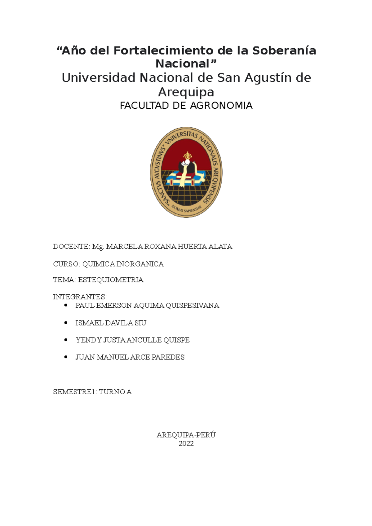 Reporte De Practicas Estequiometria A o Del Fortalecimiento De La 