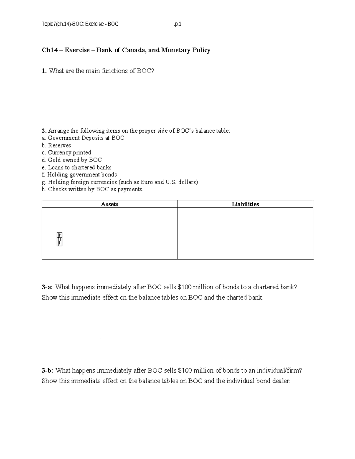Topic 7 BOC exercise class - Topic7(ch)-BOC: Exercise - BOC .p. 1 Ch14 ...