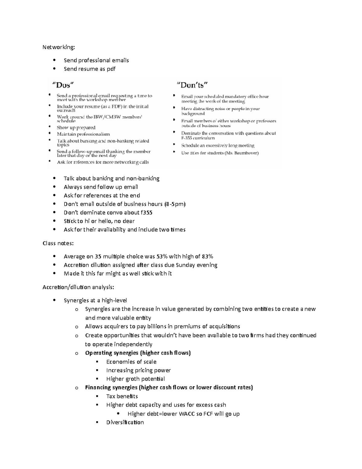 Wednesday accretion dilution and interview prep Networking Send