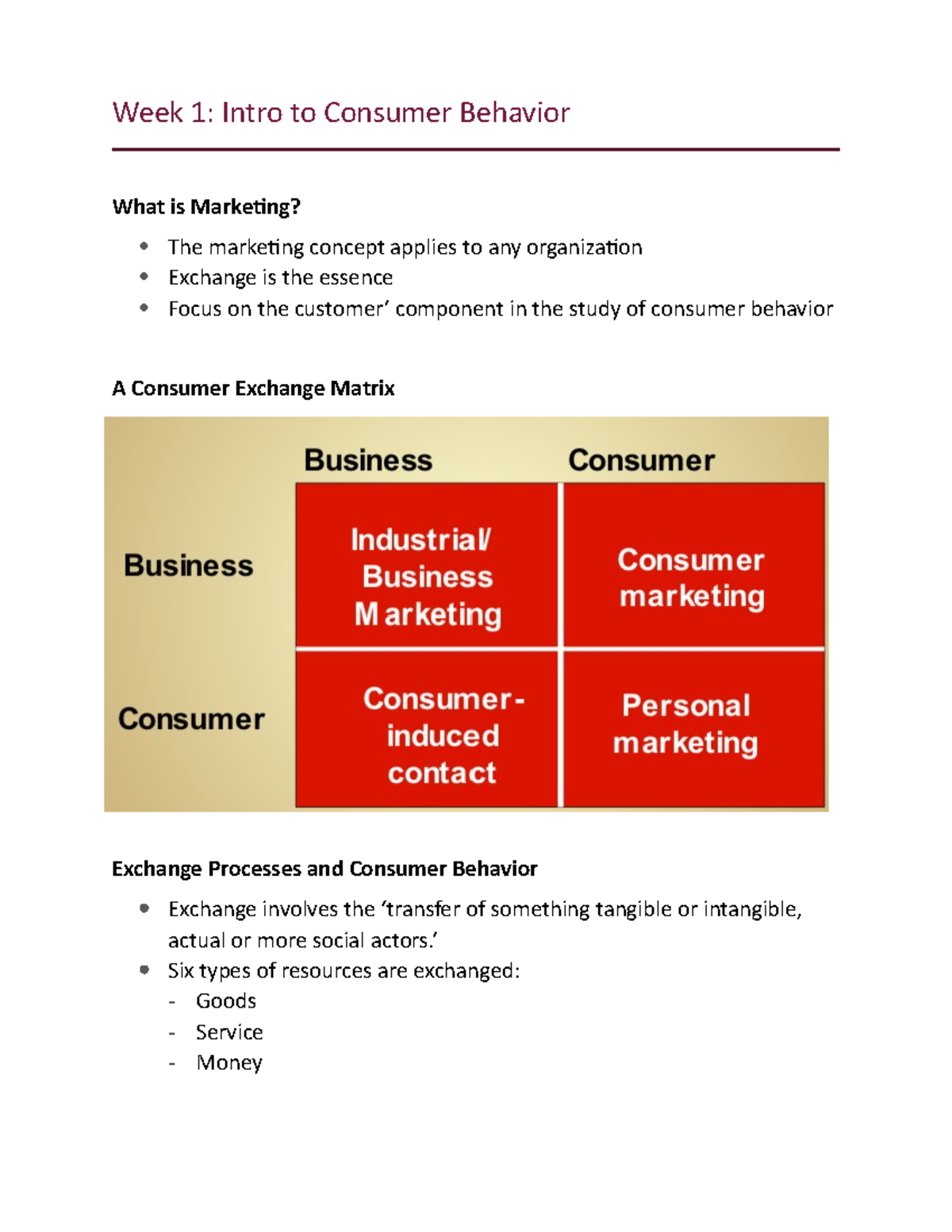 Week 1 - Lecture notes 1 - Week 1: Intro to Consumer Behavior What is ...