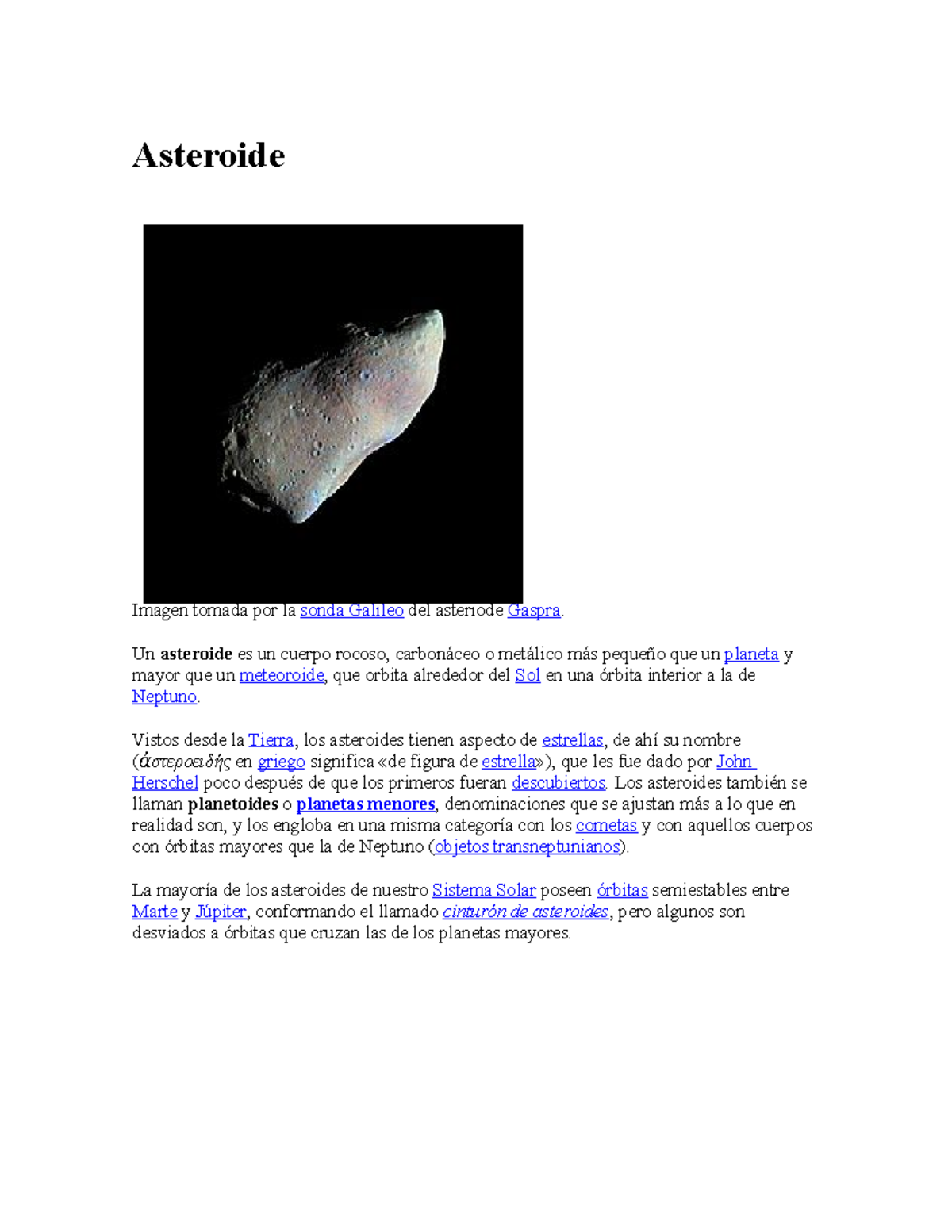 Asteroide - fff - Asteroide Imagen tomada por la sonda Galileo del ...