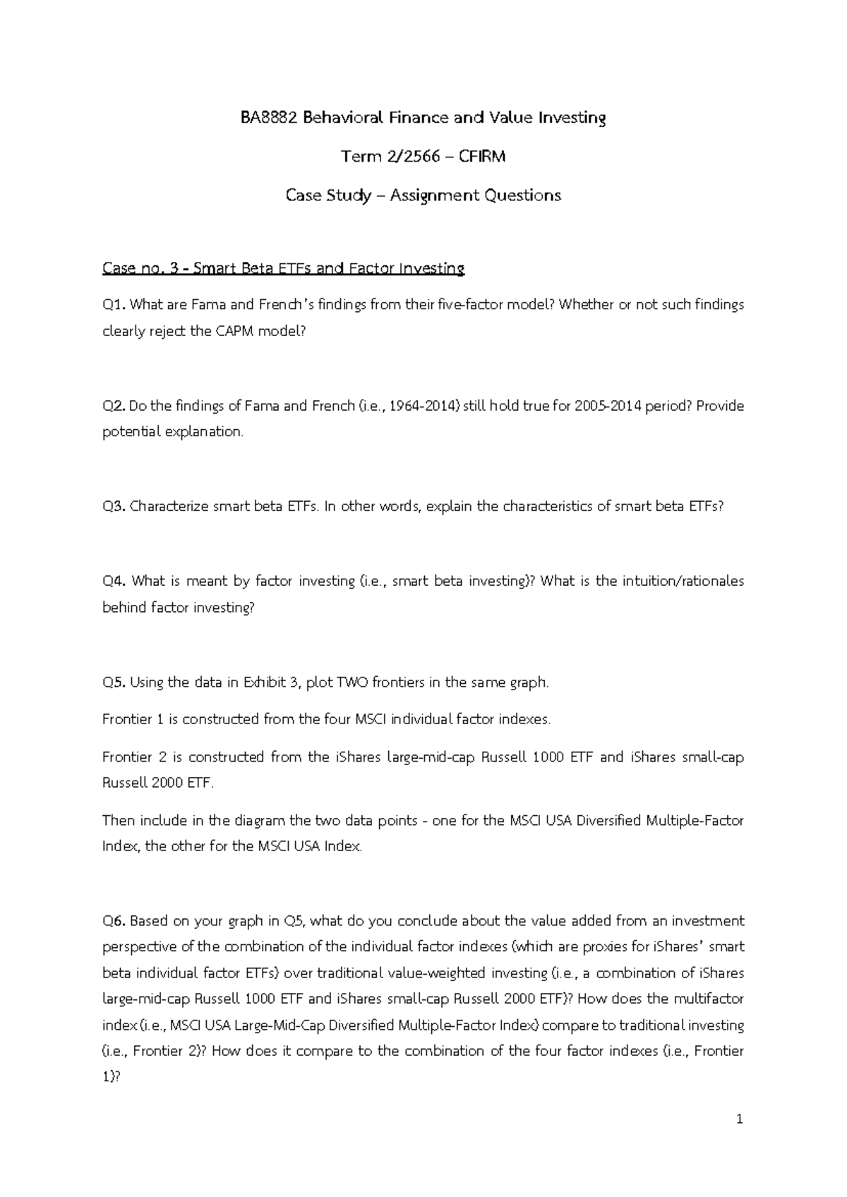 Case Study Discussion Questions Cfirm Term 266 Smart Beta