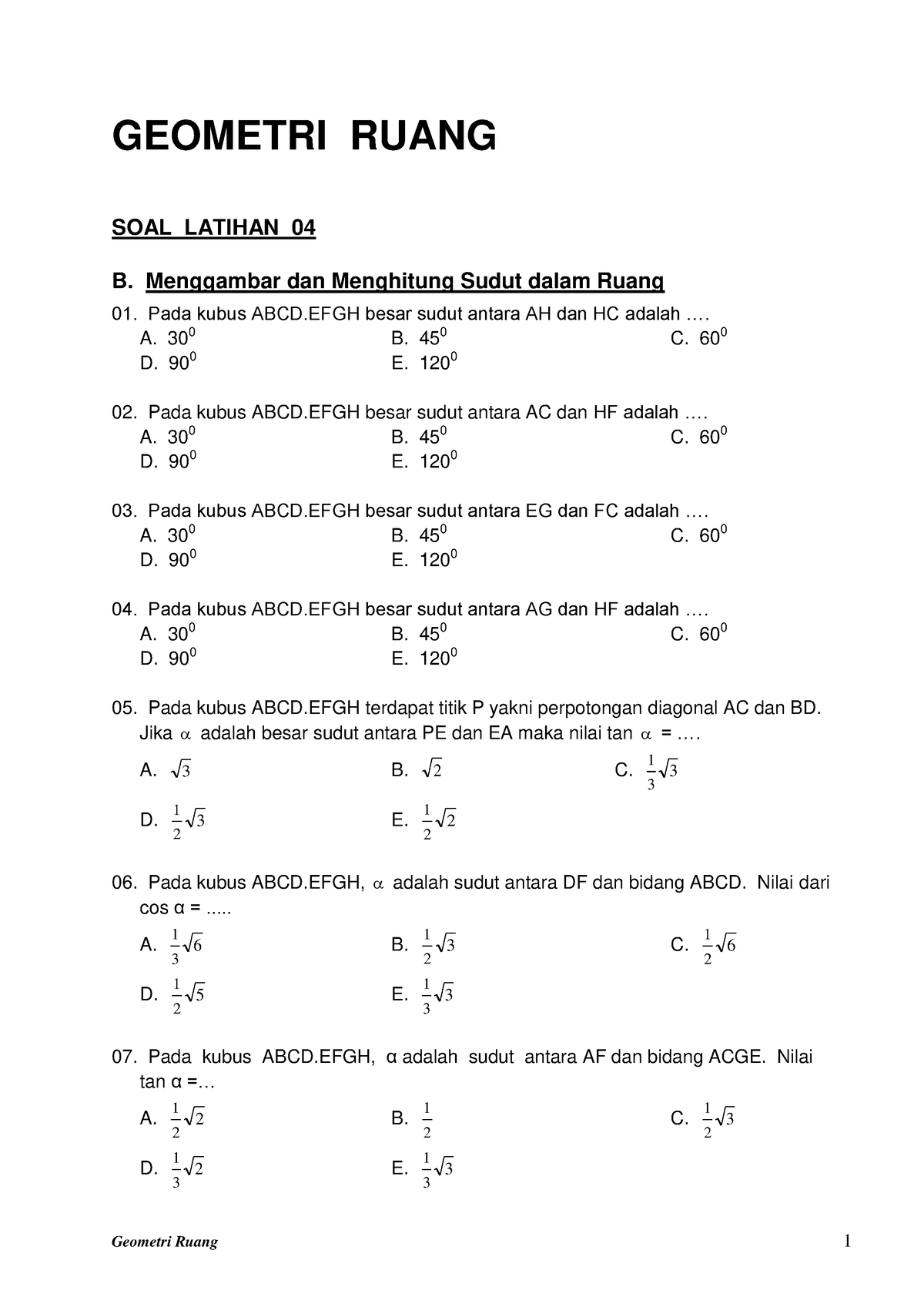 Soal Latihan Geometri Ruang - GEOMETRI RUANG B. Menggambar Dan ...