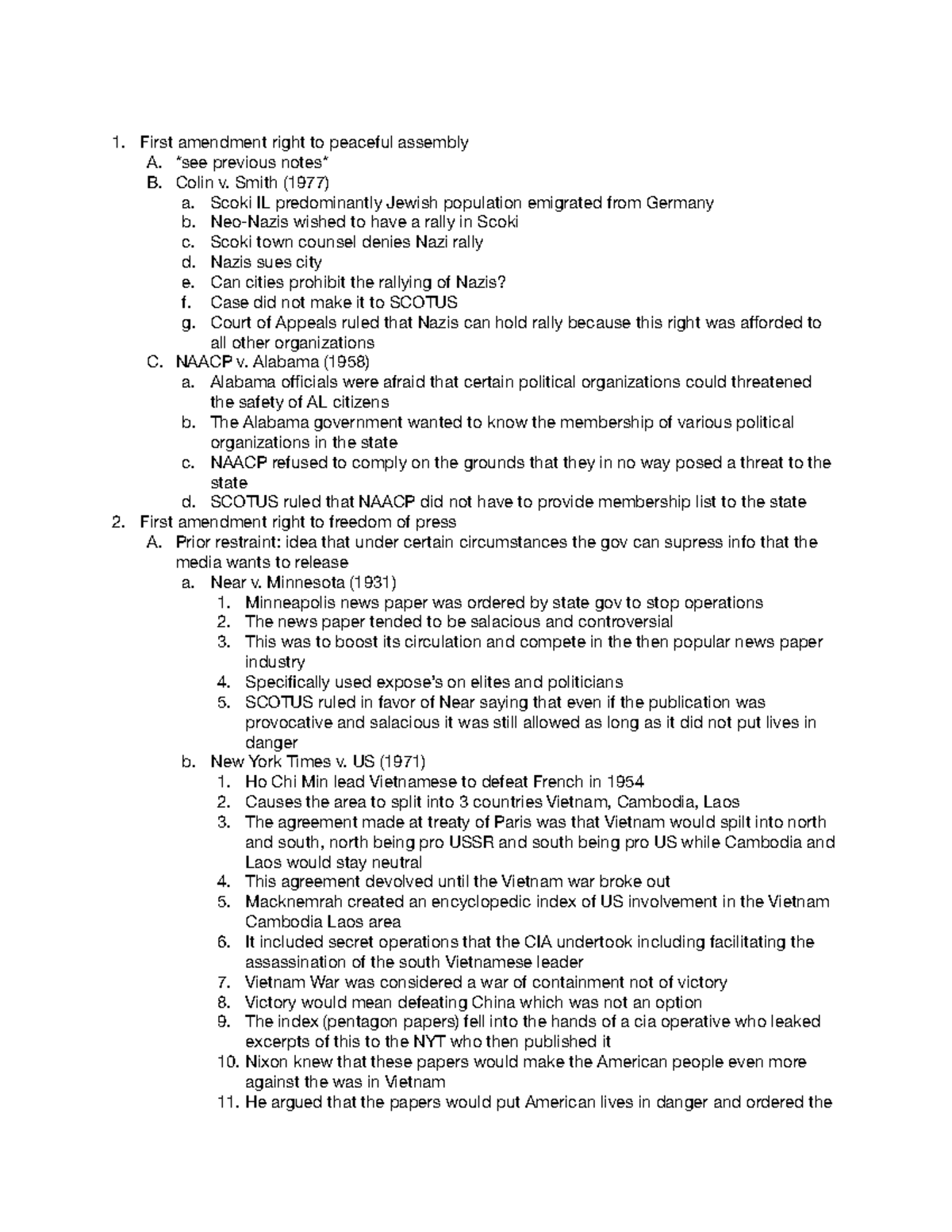 Poli Sci Notes Aug 28, 2018 (day 3) - First amendment right to peaceful ...