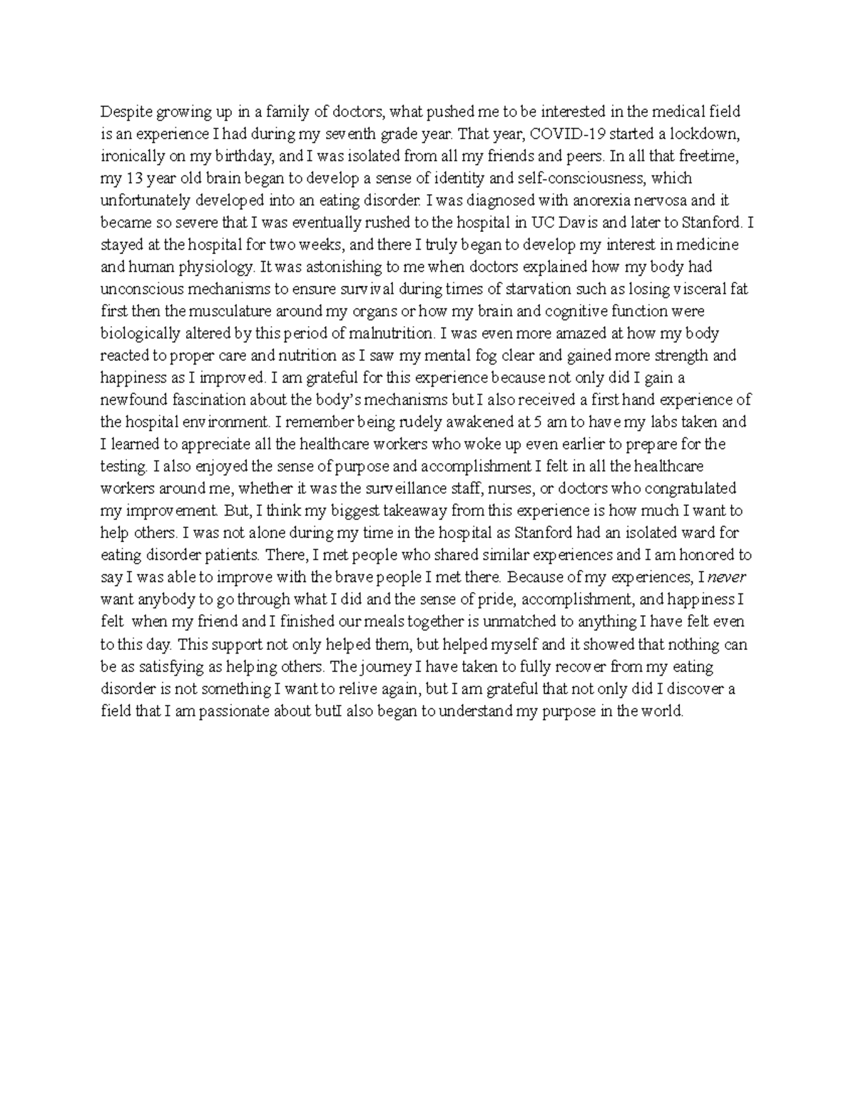 Future of Medicine Application Essay - Despite growing up in a family ...