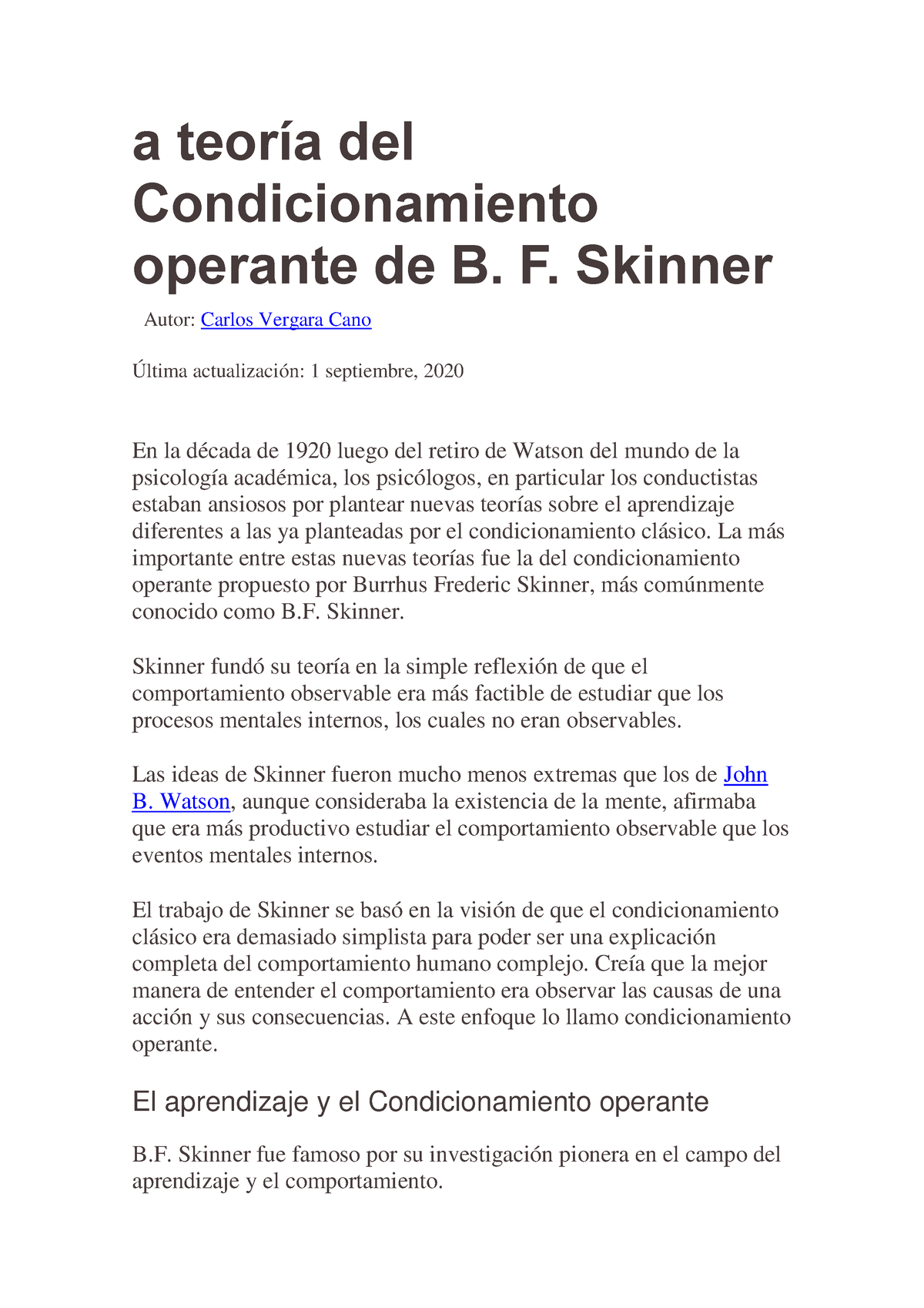 A Teoría Del Condicionamiento Operante De B (1) - A Teoría Del ...