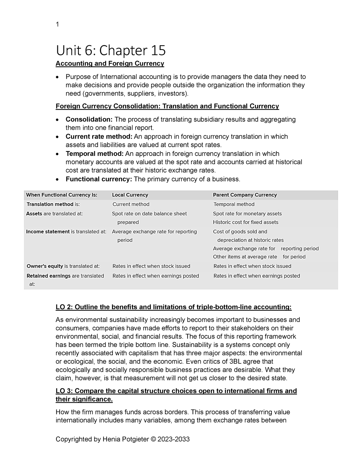 Unit 6 - Semester Notes - Unit 6: Chapter 15 Accounting And Foreign ...