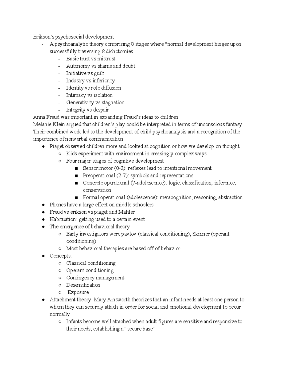 Sep 2021 First 3 lecture notes - Erikson’s psychosocial development - A ...