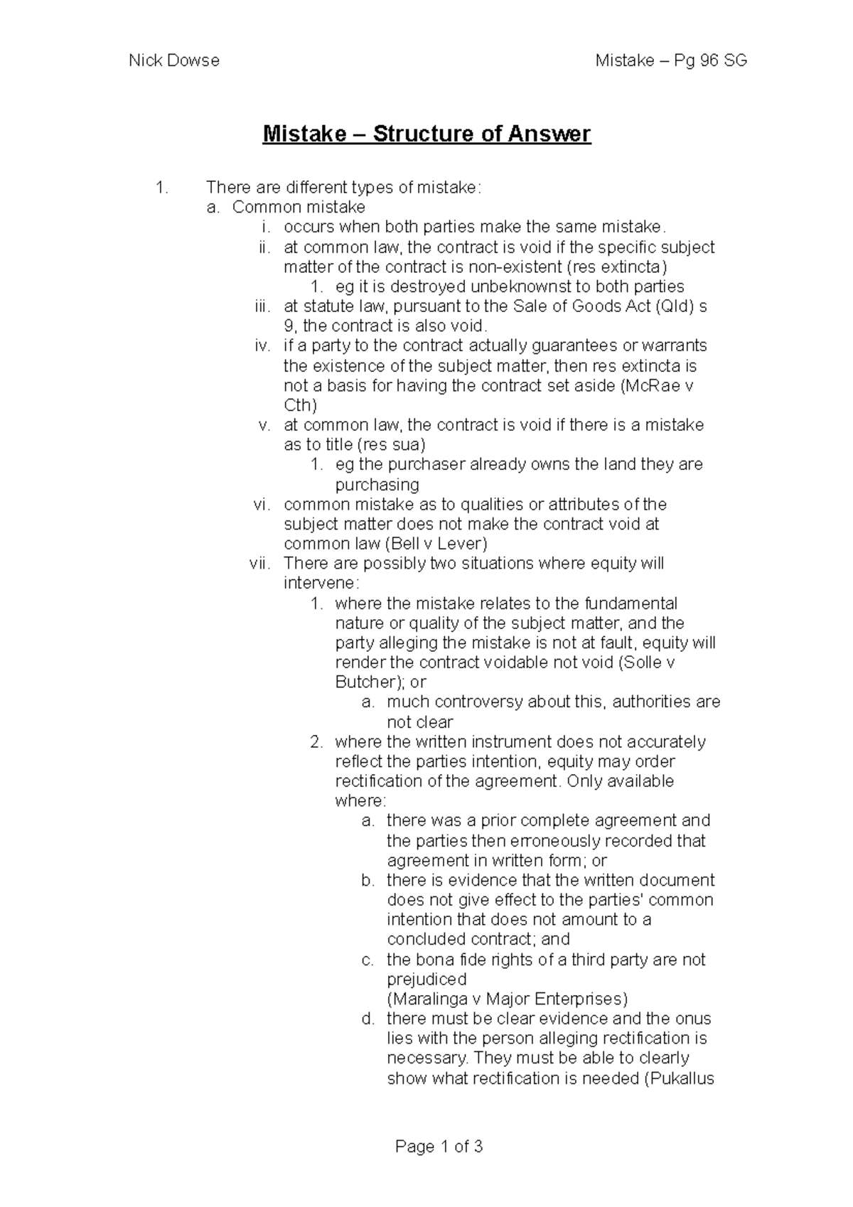 Mistake - Scaffold notes - Nick Dowse Mistake – Pg 96 SG Mistake ...