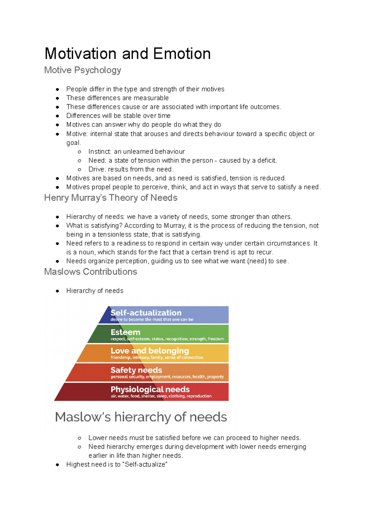 PSYC 1002 Motivation and Emotion Motivation and Emotion Motive