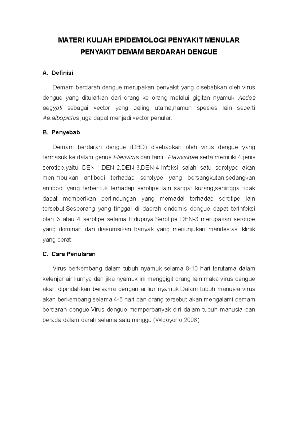 Materi Kuliah Epidemiologi Penyakit Menular Demam Berdarah Dengue 2 ...