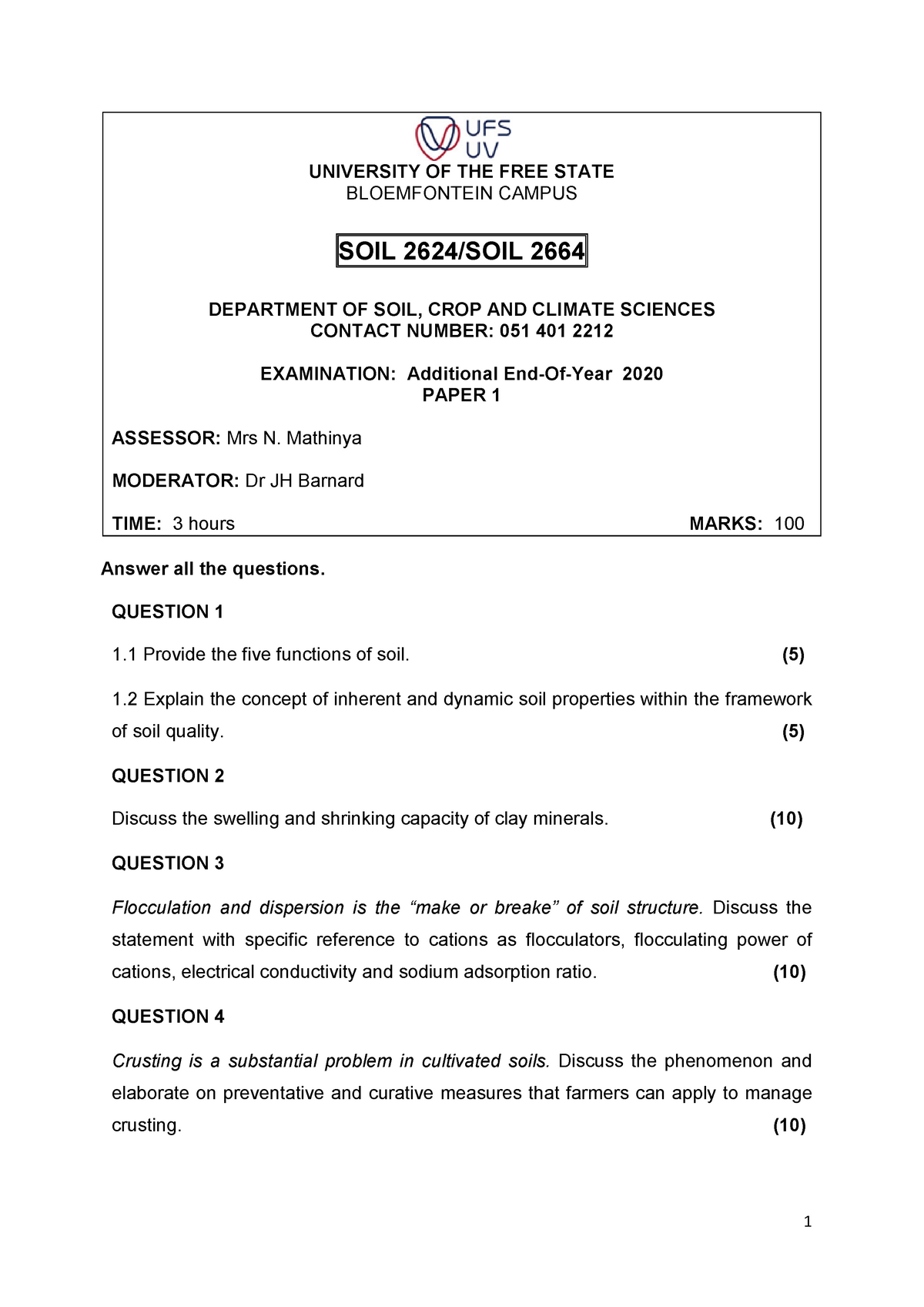 SOIL 2426 Past Exam Paper For Practise SOIL 2624 UFS UV Studocu   Thumb 1200 1697 