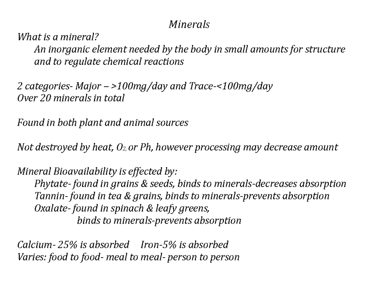 Bio 140 Calcuim notes - Calcium - Minerals What is a mineral? An ...