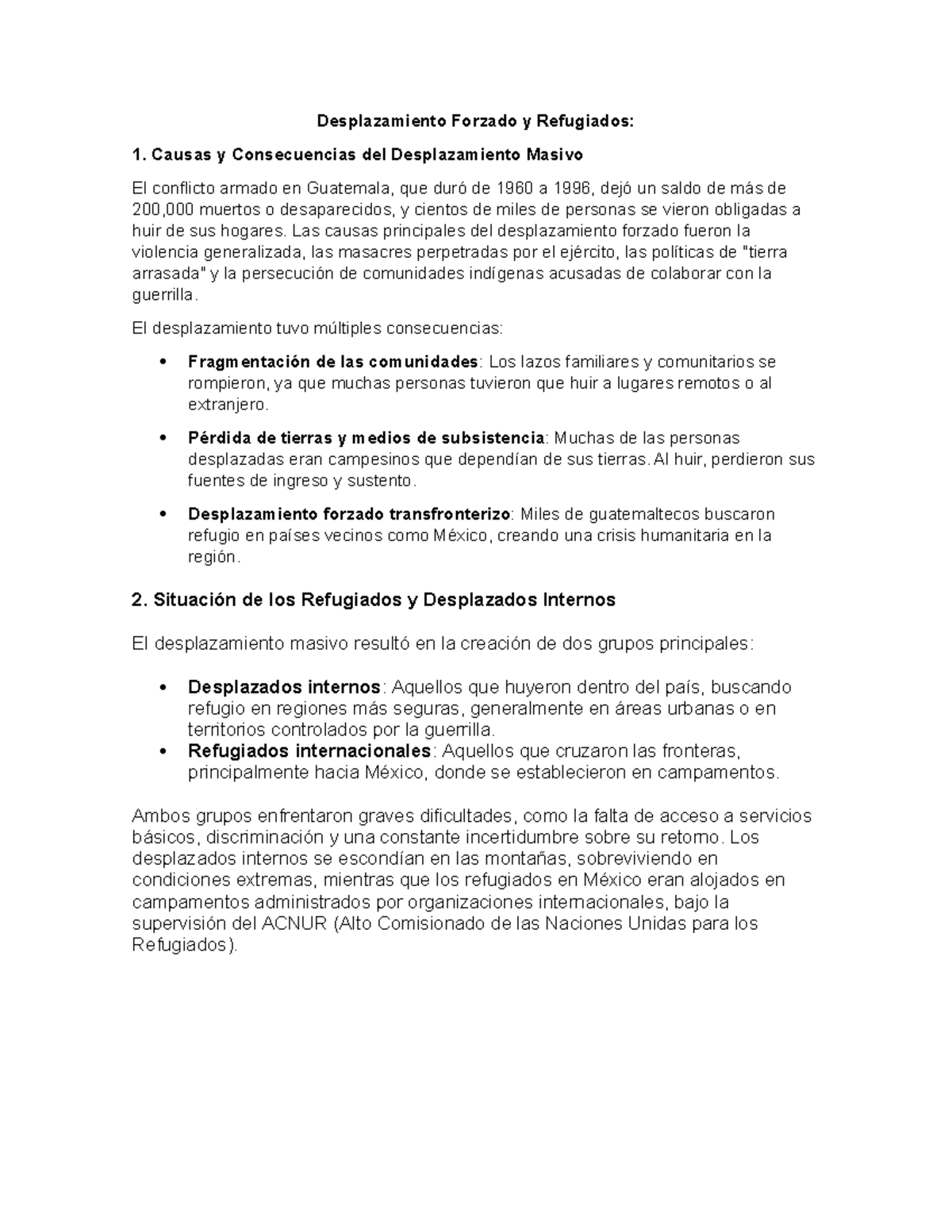 Derechos humanos- sem - Desplazamiento Forzado y Refugiados: 1. Causas ...