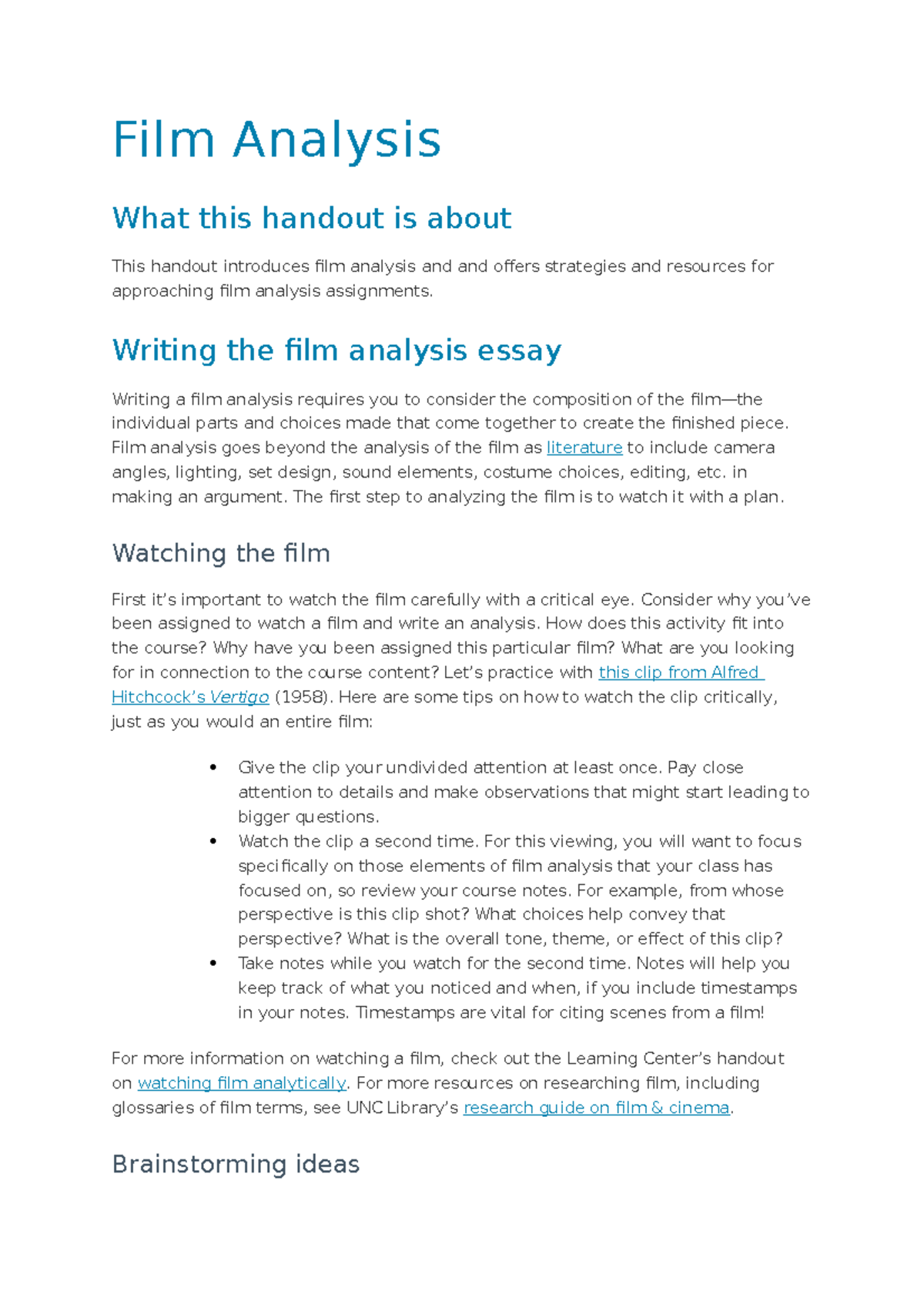 Film Analysis - good stuff - Film Analysis What this handout is about ...