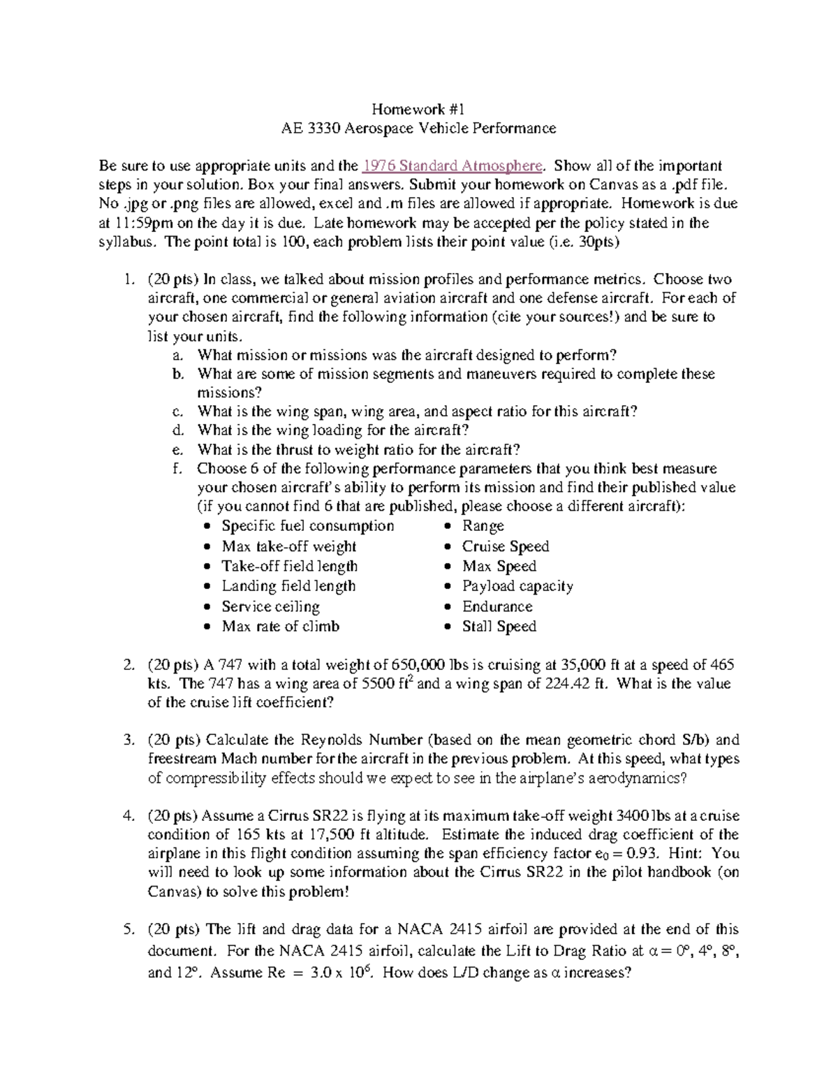 Homework 1 3330 - Fall 2024 AE 3330 HW 1 - Homework # 1 AE 3330 ...