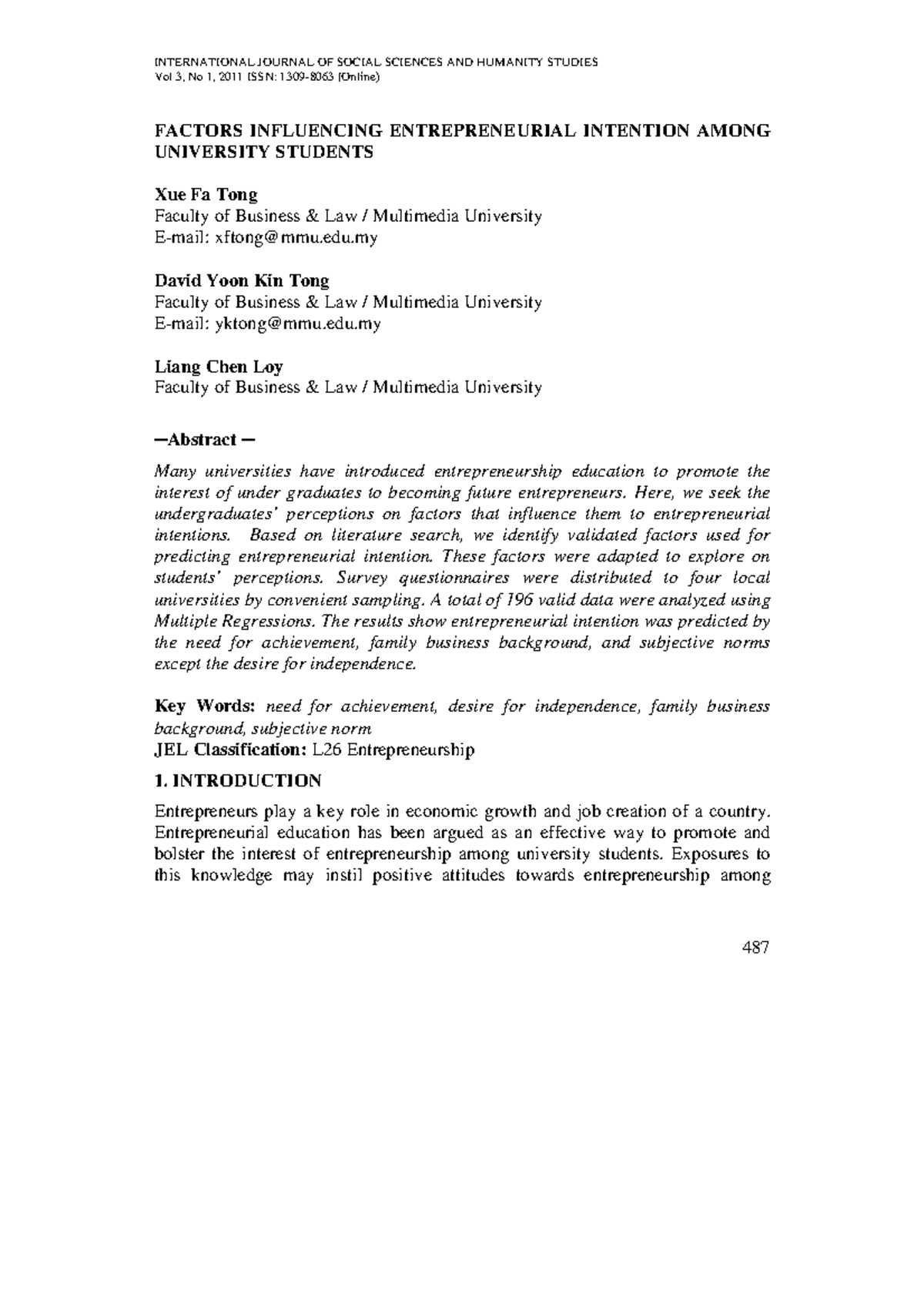 Factors Influencing Entrepreneurial Intention Among University Students ...