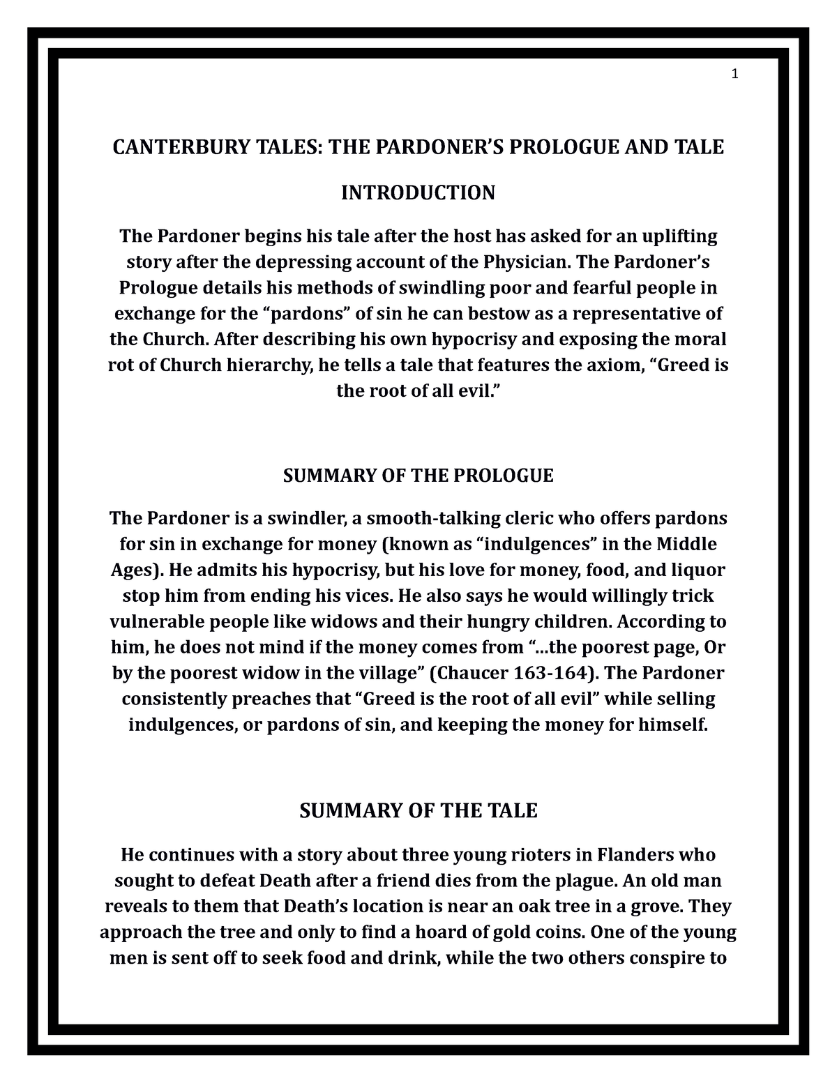 canterbury tales prologue essay