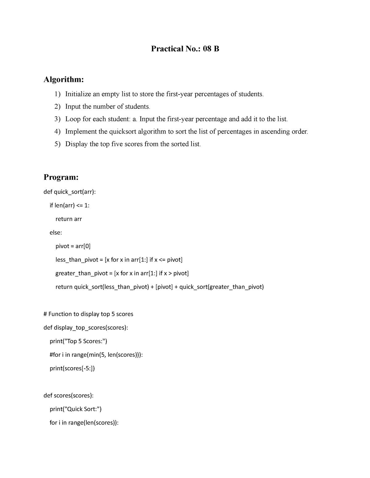 Algorithm And Program 08 B - Practical No.: 08 B Algorithm: 1 ...