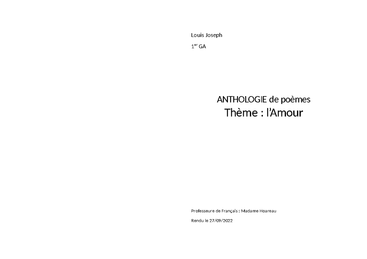 Page De Garde Anthologie D'amour