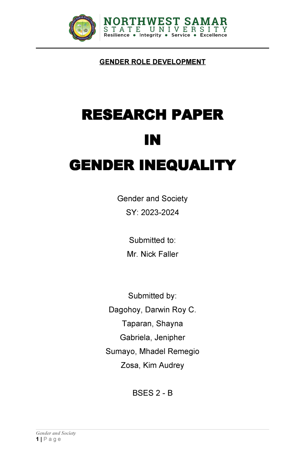 short research proposal about gender inequality