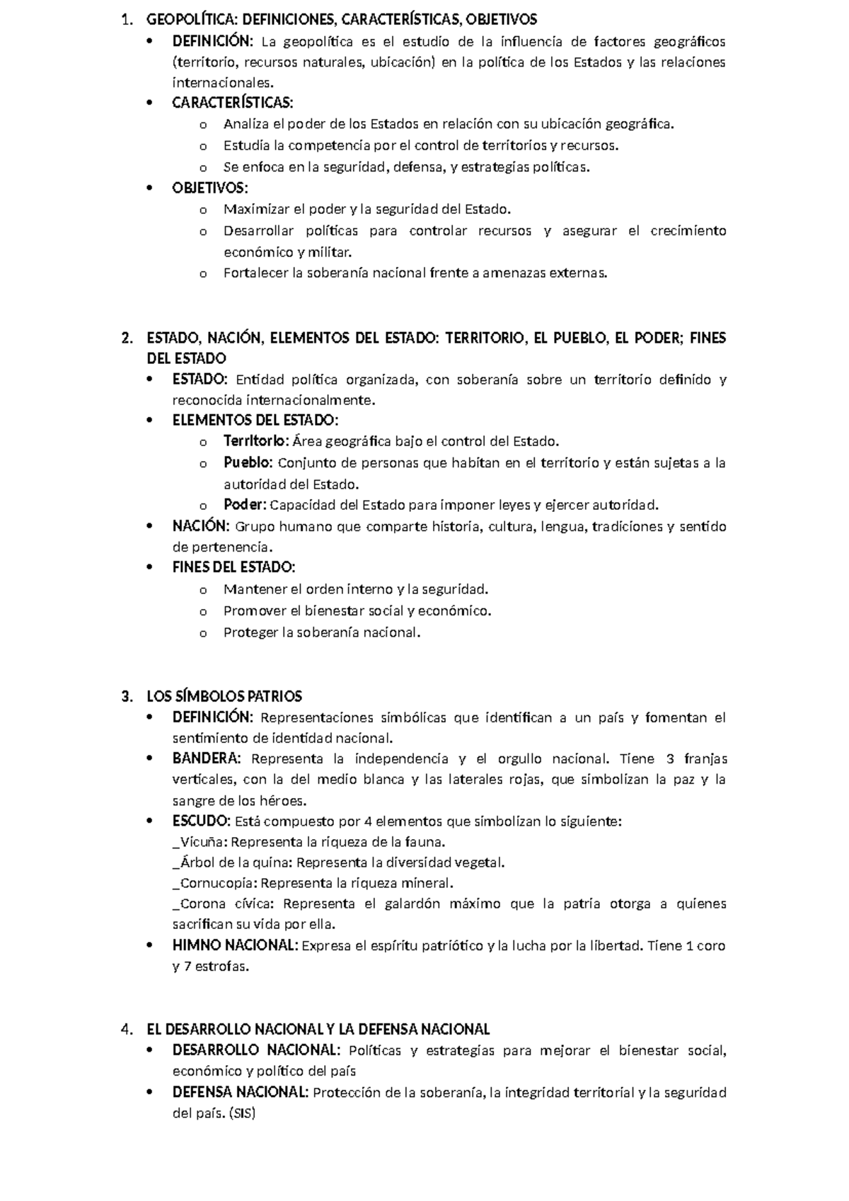 Resumen PC01 - 1. GEOPOLÍTICA: DEFINICIONES, CARACTERÍSTICAS, OBJETIVOS ...