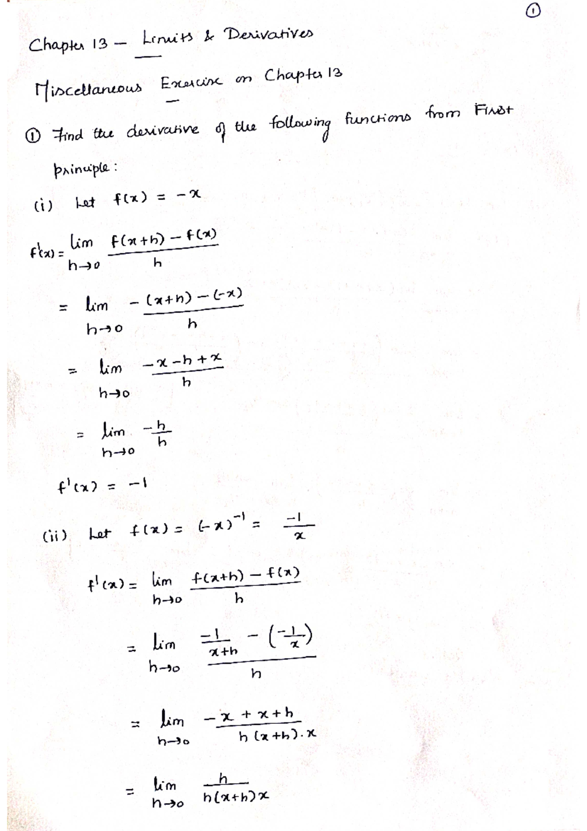 Class Xi Mathematics Limits And Derivatives Miscellaneous I