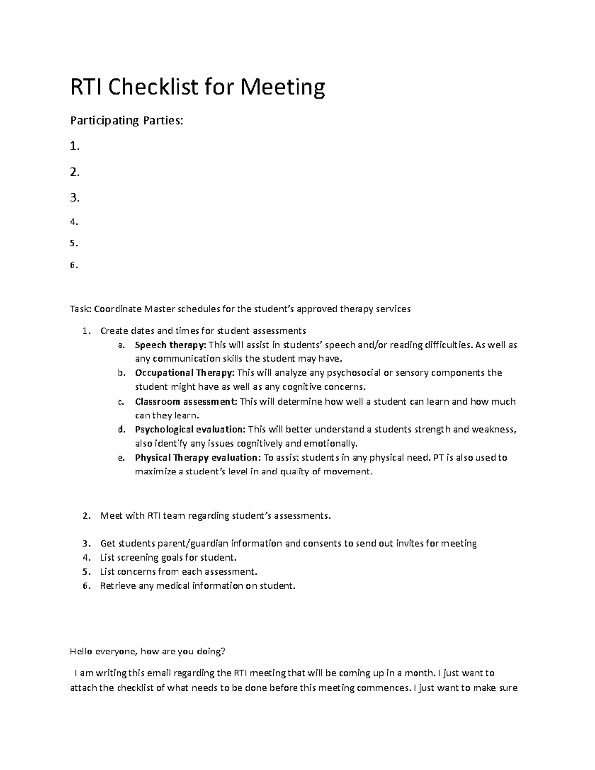 RTI Checklist - wk 4 - RTI Checklist for Meeting Participating Parties ...