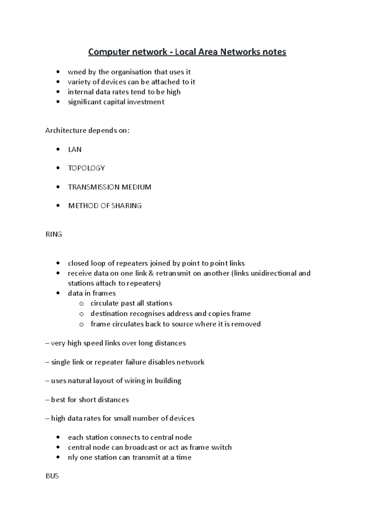 Computer network - Local Area Networks notes - Choice of topology ...