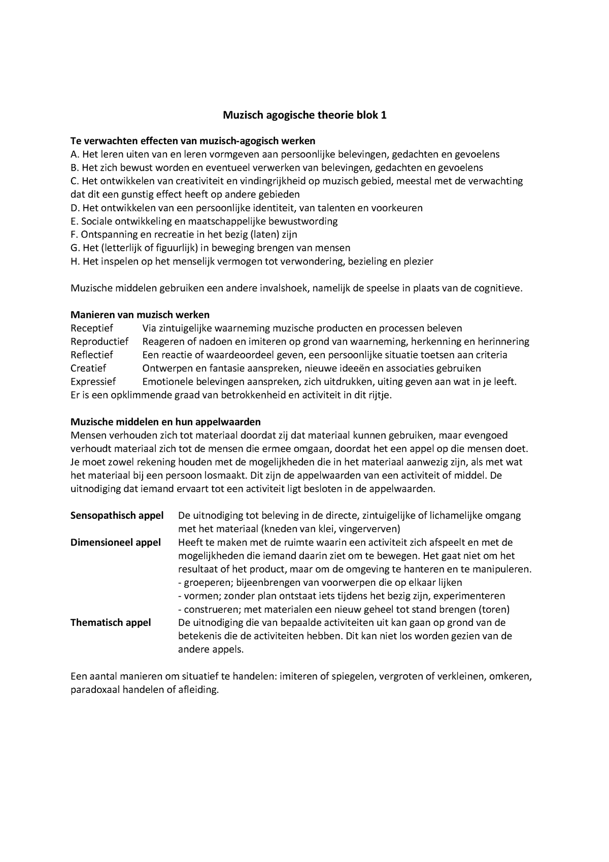 Goede Muzisch Agogische Theorie - Blok 1 & 2 - 2100MMUZ14 - StudeerSnel AZ-38