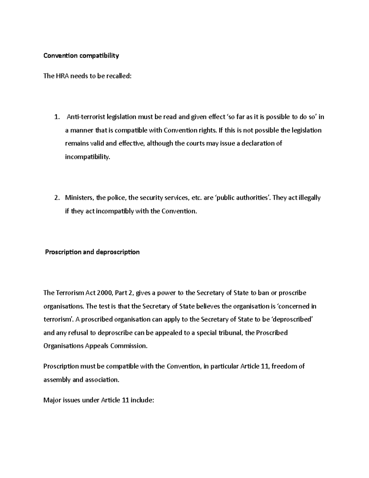 Proscription and deproscription Convention compatibility The HRA