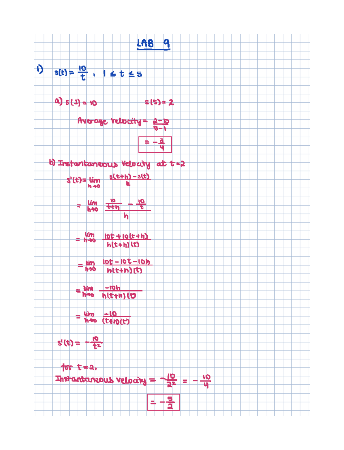 MA102 Lab 9 Answers - LABI D SE I E t IS a s I 10 5 5 2 Averagevelocity ...