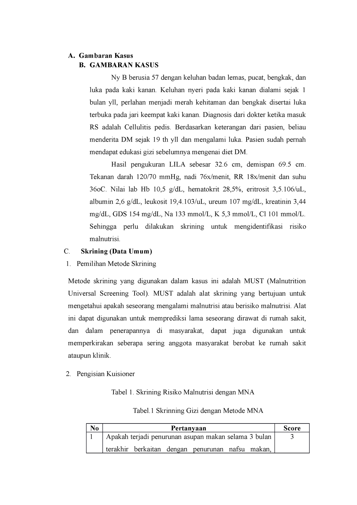 Asuhan Gizi Ny. B Diabetes Mellitus - A. Gambaran Kasus B. GAMBARAN ...