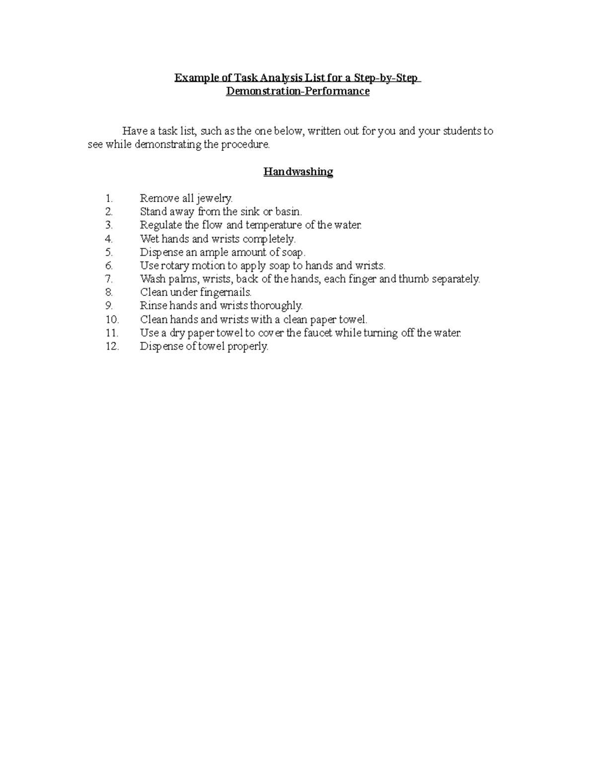 Example of Task Analysis List for a Step - Example of Task Analysis ...