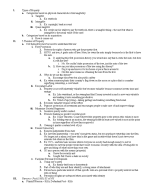 Property Checklist - Outline - Concept of Property: Trespass Private ...